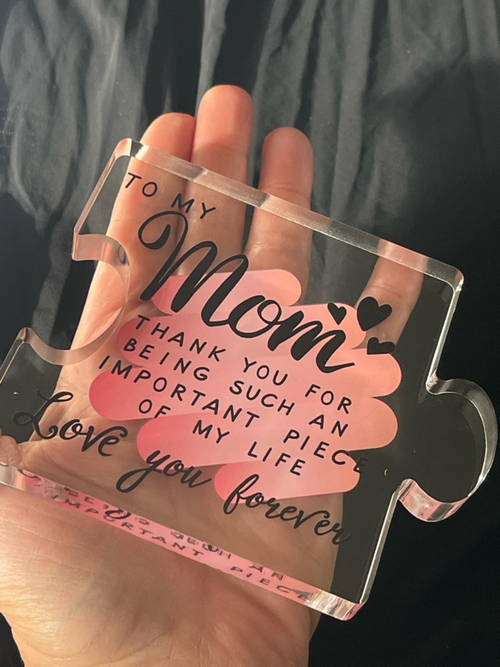 Acrylic Puzzle Piece Plaque - Pink & Black "Mom"